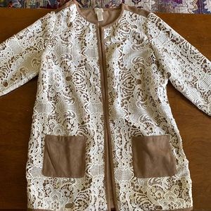 Lace and faux suede lightweight jacket from Chico’s size 1